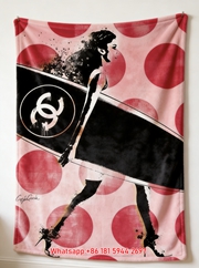Chanel Surfboard CC Logo Pink Polka Dot Fashion Illustration Flannel Sofa Throw Blanket IMG_6788